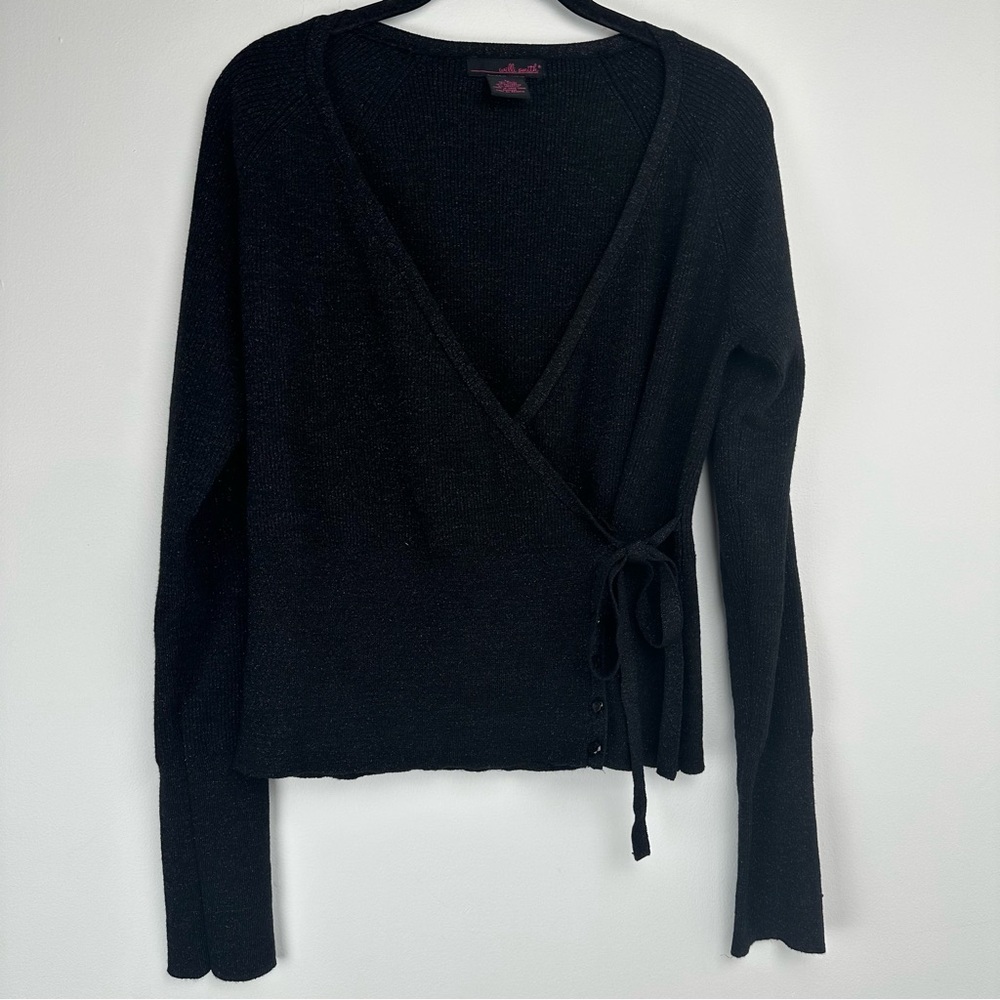 Willi Smith Wrap Sweater Size Large Black Metallic Silver Goth Night Out Party
